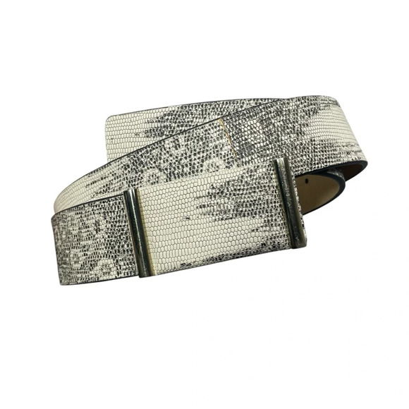Ann Taylor Snake Skin Genuine Leather Gold Trim Belt - Picture 1 of 8